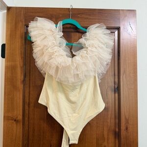 Free People Cream Ruffled Bodysuit